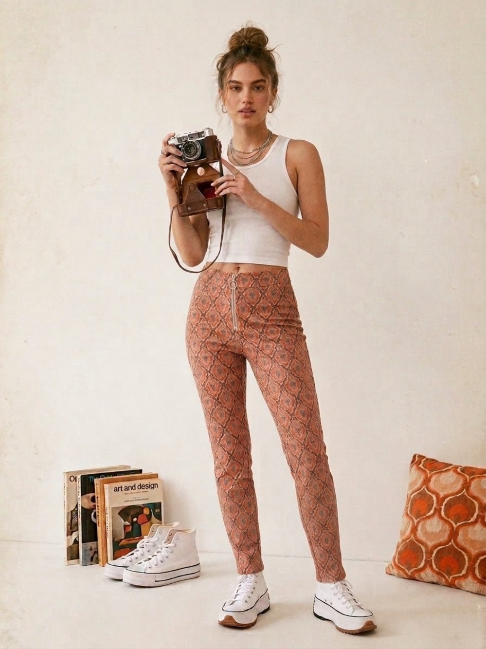NWT Urban Outfitters Orange Boho Tapestry Print High Rise Pants Size 2